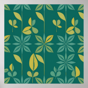 Midden-euwse moderne teal botanische geometrische poster