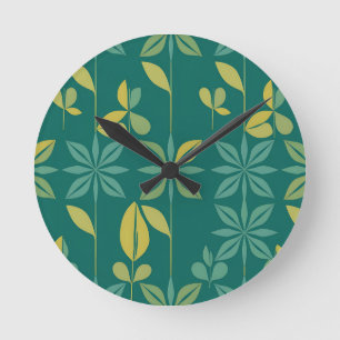 Midden-euwse moderne teal botanische geometrische ronde klok