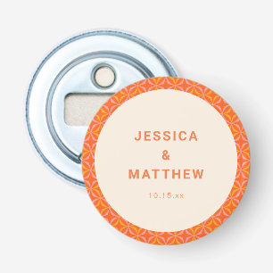 Midden Jaren 50 Modern Oranje Geometrische Trouwda Button Flesopener