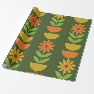 Midden Mod Bloemen met geometrische halve cirkels Cadeaupapier