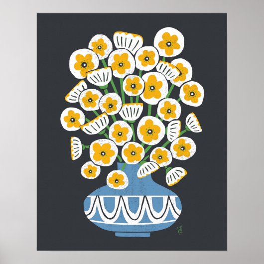 Midden-Mod White Blooms Poster (Voorkant)