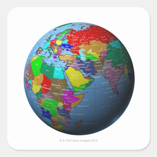 Midden-Oosten op Wereldbol Vierkante Sticker (Voorkant)