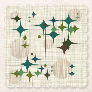 Midden van de eeuw Moderne Starbursts en Kartonnen Onderzetters