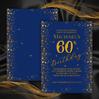 Middenblauw Met Gouden Sterren 60e Verjaardag Kaart