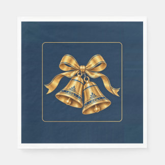 Middenblauwe & Gouden Kerstbellen Servetten