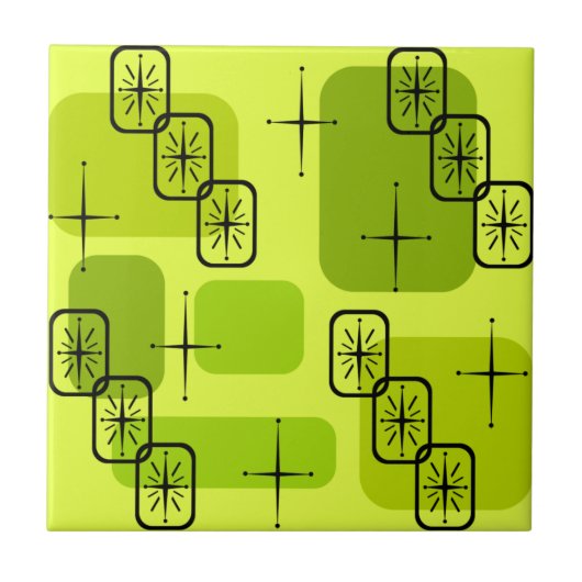 Middencentury Modern Sputnik Chartreuse Tegeltje (Voorkant)