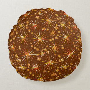 Middencentury Spoetnik patroon, Chocolate Brown Rond Kussen