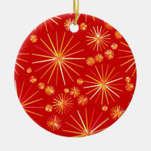 Middencentury Spoetnik patroon, diep rood Keramisch Ornament