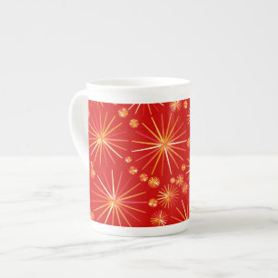 Middencentury Spoetnik patroon, diep rood Porselein Kop
