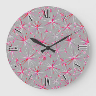 Middencentury sputnik patroon, grijs en Fuchsia Grote Klok