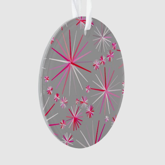 Middencentury sputnik patroon, grijs en Fuchsia Ornament (voorkant)