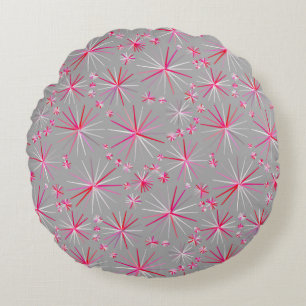 Middencentury sputnik patroon, grijs en Fuchsia Rond Kussen