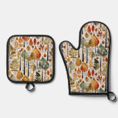 Middeneeuws bos met botanische Herfst Ovenwant & Pannenlap Set (Voorkant)