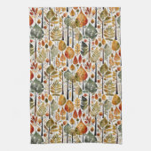 Middeneeuws bos met botanische Herfst Theedoek (Verticaal)