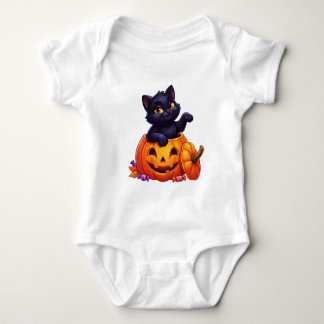 Middennacht Kitten in Pompoen Gloed Romper