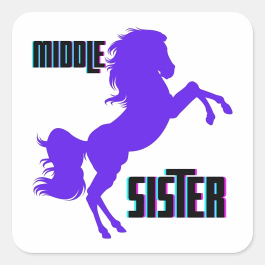 Middenzuster Paarse Pony Vierkante Sticker (Voorkant)