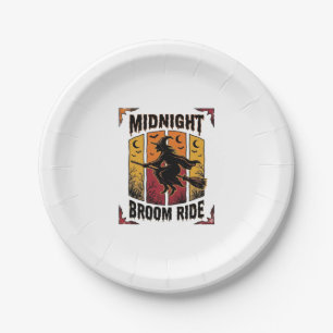 Middernacht bezemrit Vintage Heks Halloween Grafis Papieren Bordje