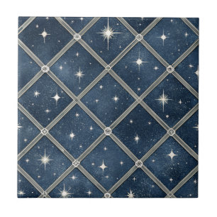 Middernacht Blau Diamantrooster - Sterrennacht Tegeltje