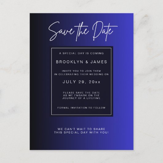 Middernacht Blauw Minimal Bespaar De Datum Aankondigingskaart (Voorkant)