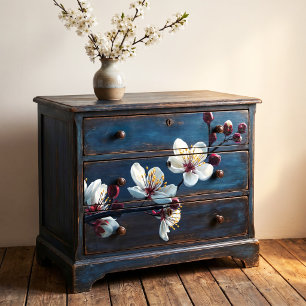 Middernacht Blauw Witte Sakura Bourgondië Knop Tak Tissuepapier