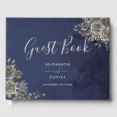 Middernacht Blauwe Gotische Bloemrozen Bruiloft Gastenboek (Voorkant)