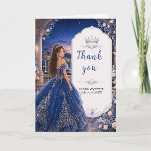 Middernacht Blauwe Sweet 16 Prinsessen Tuin Bedankkaart