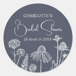 Middernacht Blauwe Wilde Bloemen Geschetste Bruids Ronde Sticker