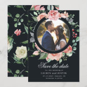 middernacht bloom bloemen Foto Save the Date Kaart (Voorkant / Achterkant)