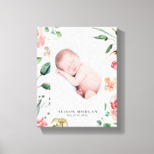 middernacht bloom blush florale foto baby canvas afdruk