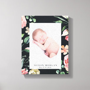 middernacht bloom blush florale foto baby canvas afdruk