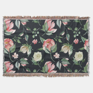 middernacht bloom elegant floral navy blauw deken