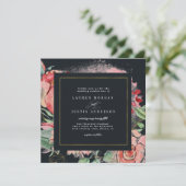 middernacht bloom elegant floral square Wedding Kaart (Staand voorkant)