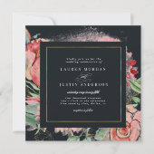 middernacht bloom elegant floral square Wedding Kaart (Voorkant)