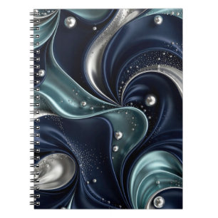 Middernacht Elegantie, Navy, Teal & Zilveren Vloei Notitieboek