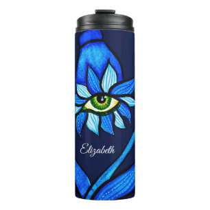 Middernacht Gothic Eye Bloem - Donkerblauwe Botani Thermosbeker