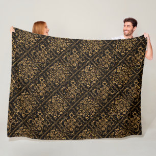 Middernacht Goud Damast Elegantie Fleece Deken