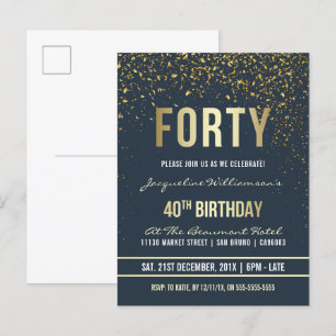 Middernacht   Gouden Confetti 40ste Verjaardagsfee Uitnodiging Briefkaart