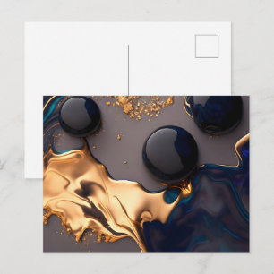 Middernacht Gouden Vloeibare Marmer Briefkaart
