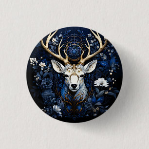 Middernacht Hemels Bloemrijk Gotisch Hert Ronde Button 3,2 Cm