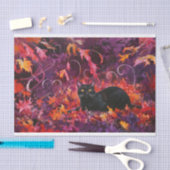 Middernacht in het bos, zwarte kat, herfstbladeren tissuepapier (Craft)