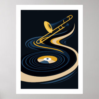 Middernacht JazzyTrombone & Vinylplaat Kunst Poster