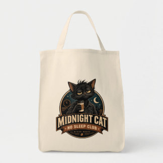 Middernacht Kat No Sleep Club Vintage Zwarte Kat K Tote Bag
