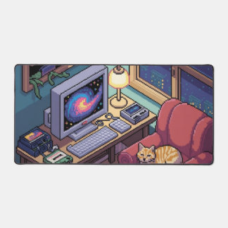 Middernacht Lofi Pixel Art Retro Kamer Bureaumat