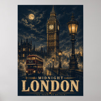 Middernacht Londen Big Ben Nacht Sfeervol Retro Re Poster