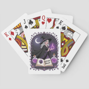 Middernacht Magie Illustratie van een Jonge Heks Pokerkaarten