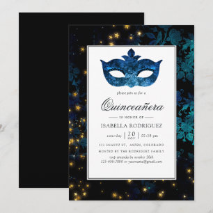 Middernacht Masquerade Damast Quinceañera Kaart