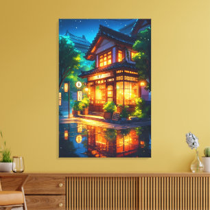 Middernacht Matcha – Gezellig Japans Lofi Café Canvas Afdruk