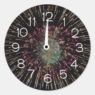 Middernacht Oud en Nieuw Klok op Vuurwerk  Ronde Sticker
