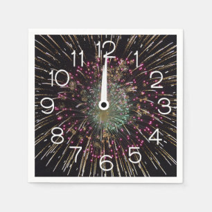 Middernacht Oud en Nieuw Klok op Vuurwerk Servet