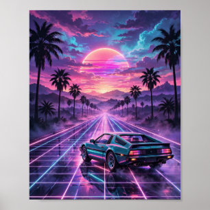 Middernacht Rit — Retro Synthwave Auto Poster